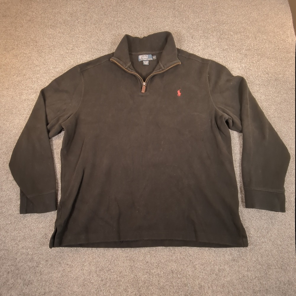 Polo Ralph Lauren Mens XL Black Quarter Zip Pullover‎ Cotton Knit Red Pony #2764 - Picture 2 of 5